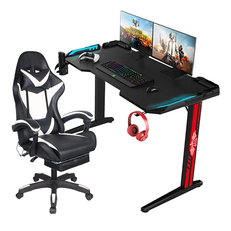 Rgb Carbon Fiber Gaming Desk for Pc High Quality Black Customizable Table Gaming Computer Desk