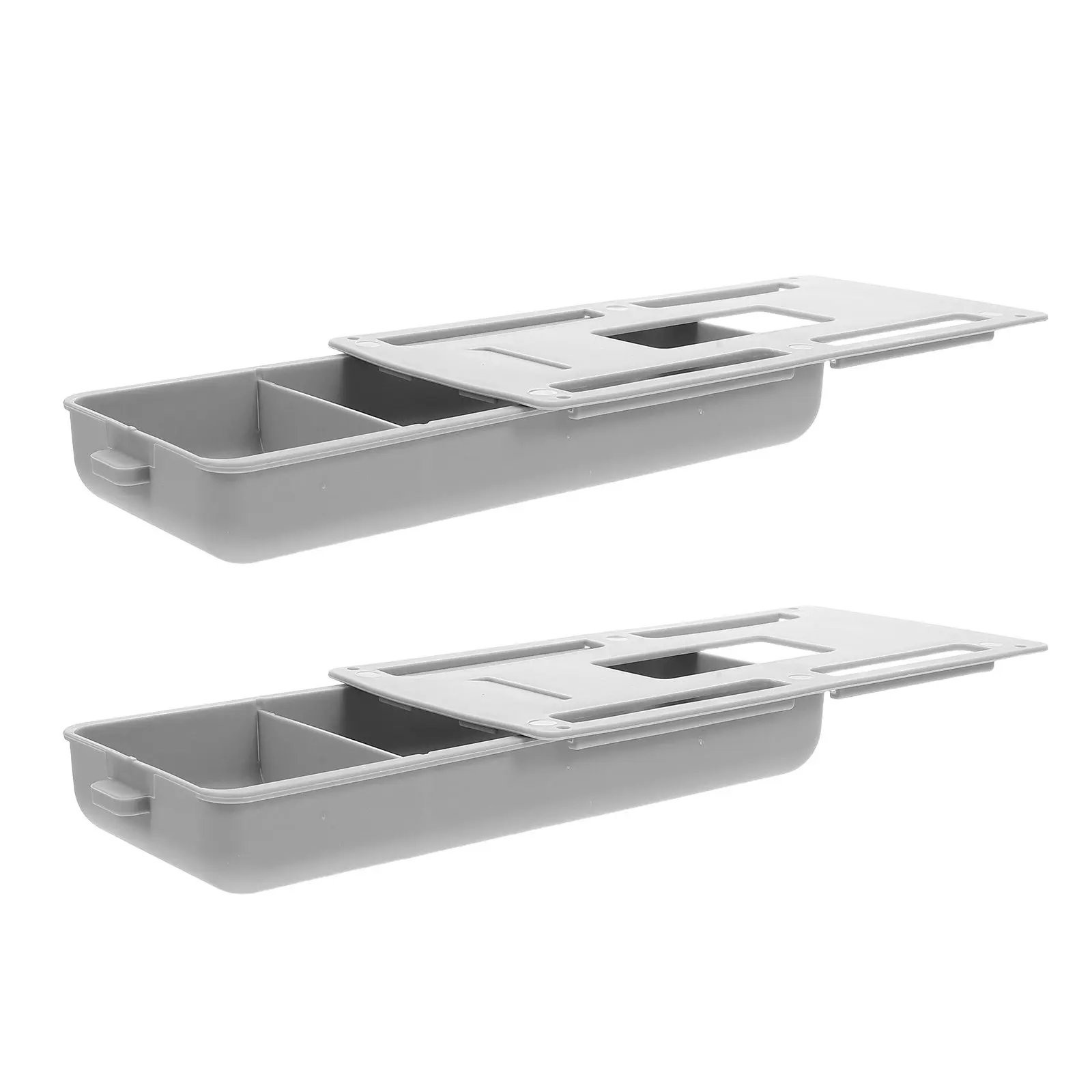 

2Pcs Under Desk Drawer Organizer Self Stick Hidden Storage Tray for Office Supplies Pens Erasers Paper Clips Keys Compact Space