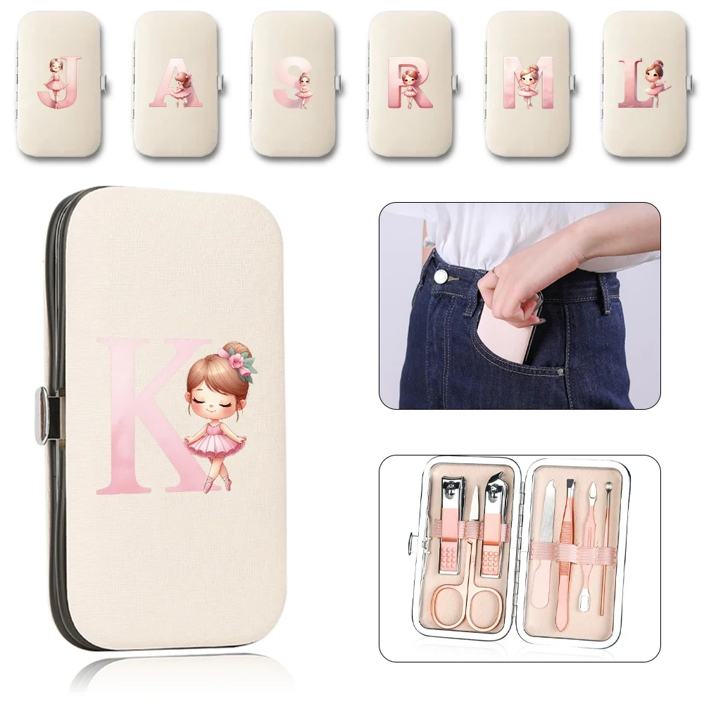 

7pcs Stainless Steel Nail Clippers Set With Portable Storage Box Ballerina Girl Letter 26 Letters Pattern