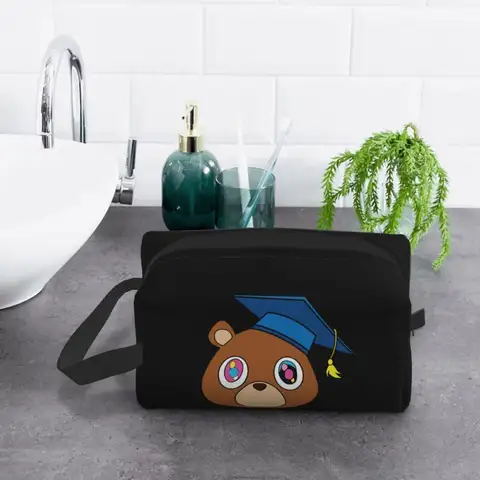Kanye West Dropout Bear Chicago Vintage Graduation Makeup Bag Cosmetic Organizer Storage Dopp Kit Toiletry Cosmetic Bag