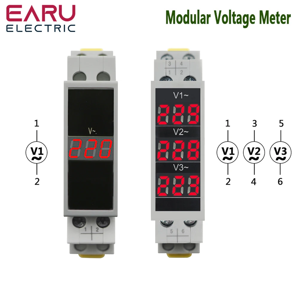Din Rail Mount Medidor de Tensão Trifásico Mini Voltímetro Modular Indicador de Calibre Led Detector Display Digital ac 80500v