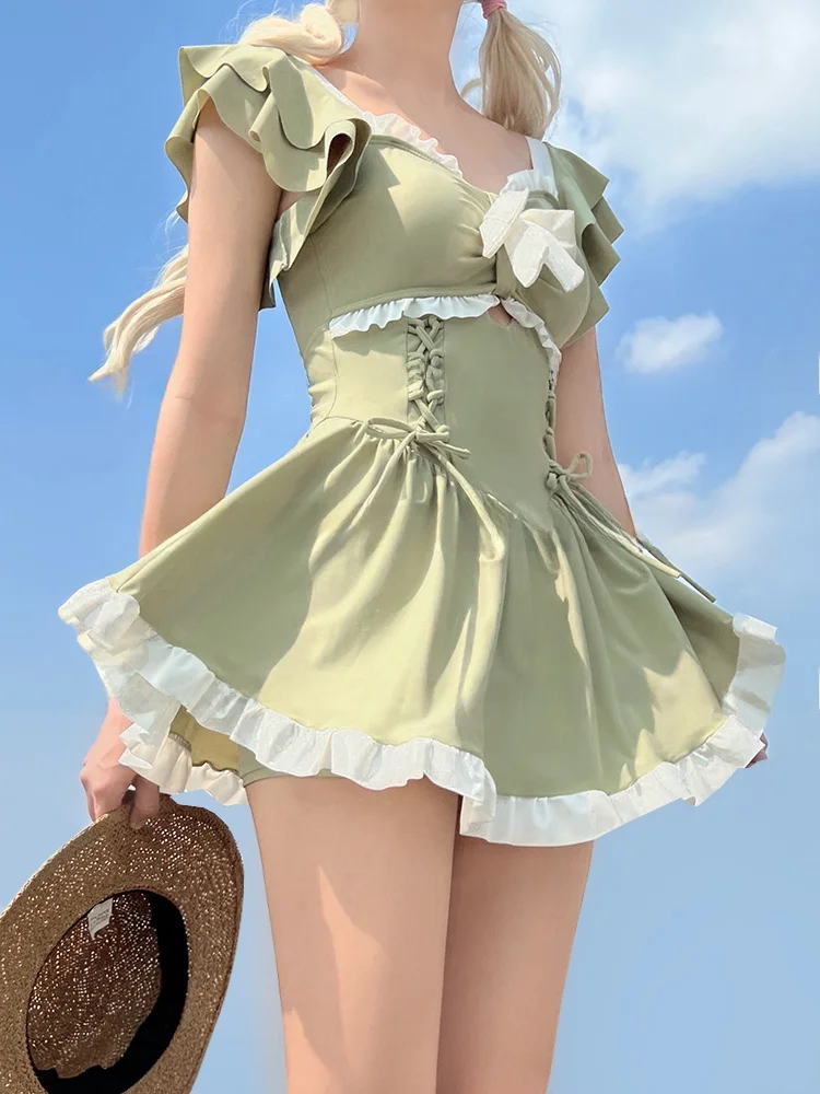 

Mimoi Closet New Sle Avocado een Forest System One-Piece Swimming Suit Women's plus Size Hot Spring Swimwear Casual Swimwear