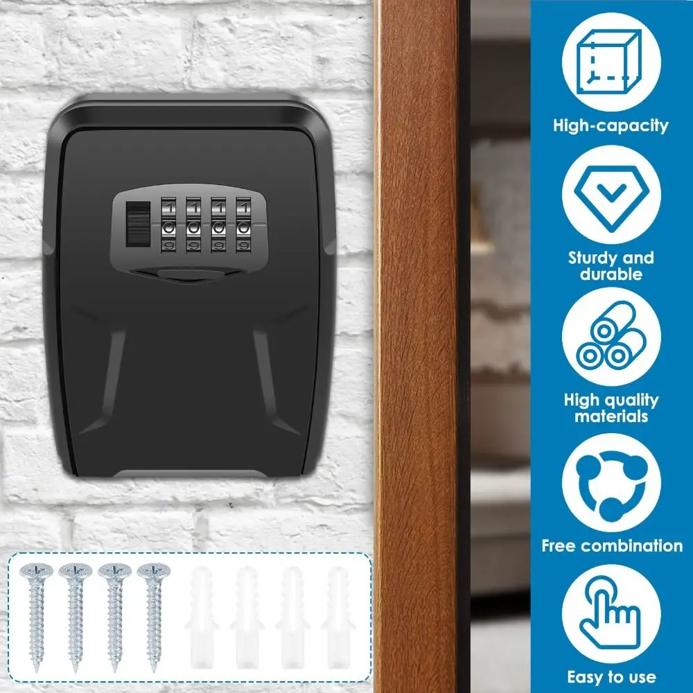 

Wall Mounted Key Safe Box Large Capacity Resettable 4 Digit Combination Key Box Security Lock Passwords Code Key Lock Safe Box
