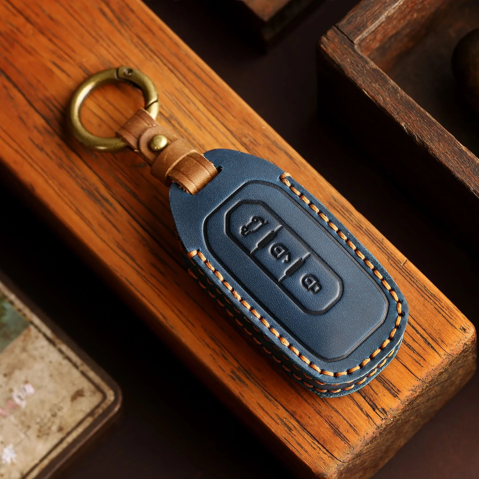 Leather Car Fob Key Cover Shell Holder for Ford Transit Custom Territory EcoBoost 2017-2021 Protector Case