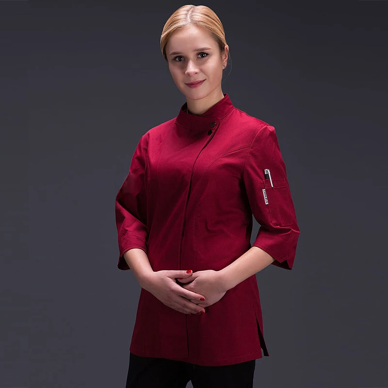 Chaqueta de cocina profesional para mujer, camisa blanca para Chef de Hotel, Catering, uniforme de cocinero femenino, restaurante, panadería, ropa de trabajo