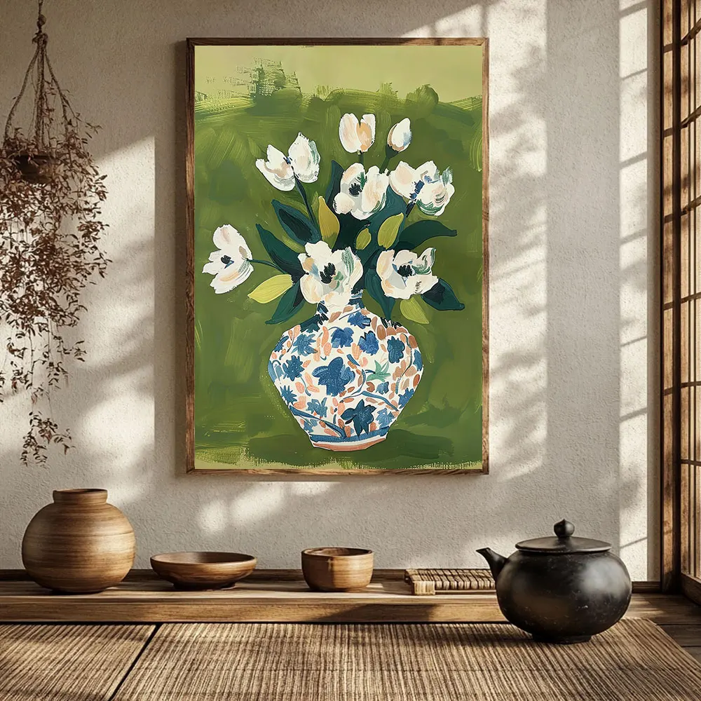 Flowers In Vase Colorful Posters Canvas Painting Print Room Home Office Cafe Hotel Restaurant Room Wall Decor