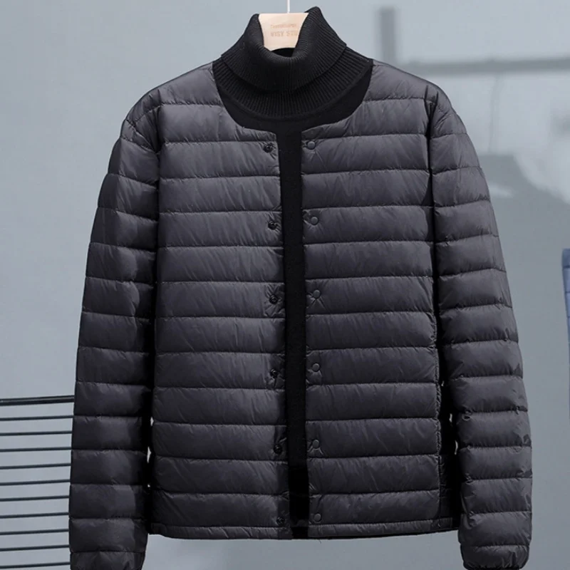 Men's lightweight foldable down jacket for warmth and convenience, stand up collar jacket, travel and leisure outerwear