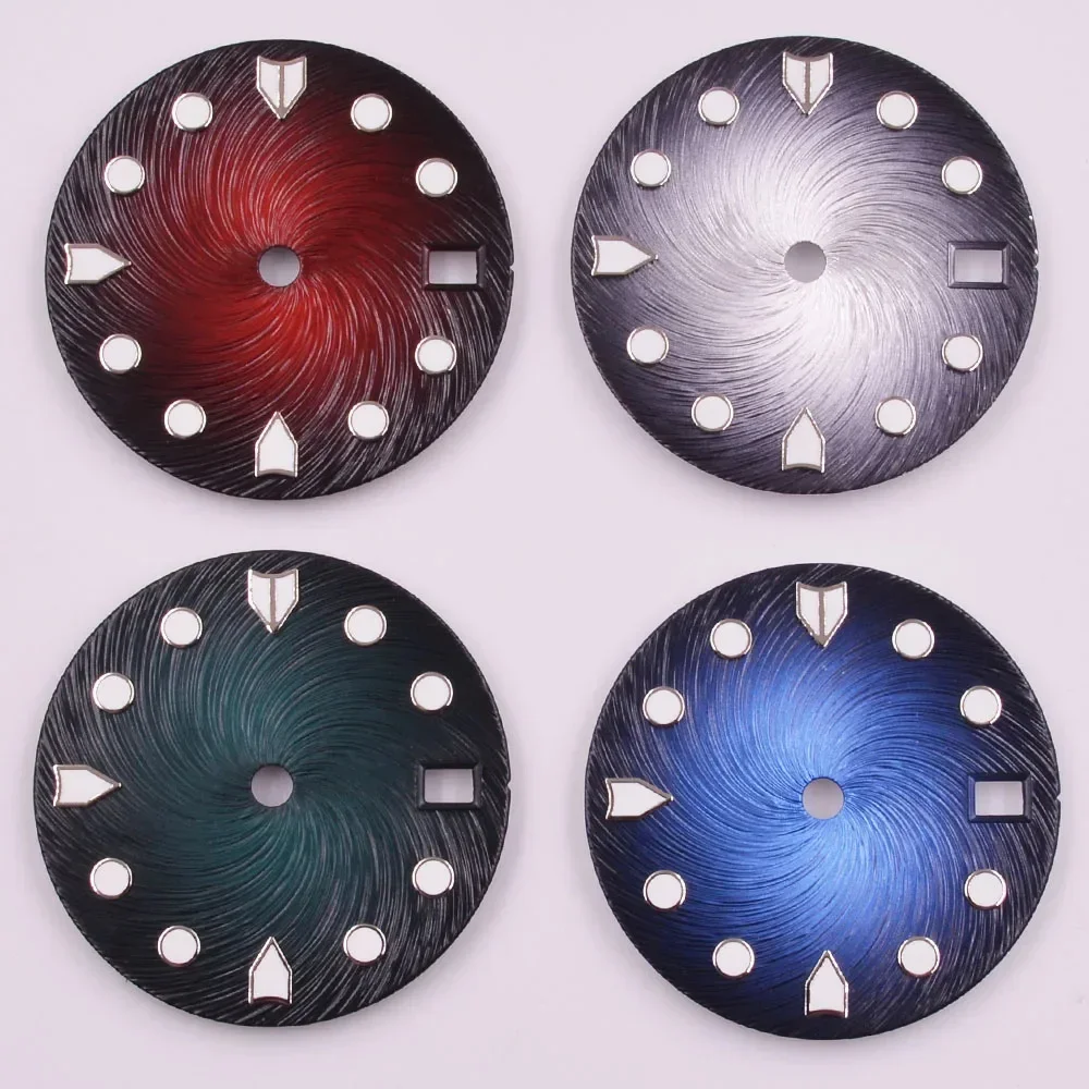 28.5mm Watch Dial For NH35 NH35A Movement Green Luminous Coloured Gradient Dial Fit 3 O'Clock Crown 3.8 O'Clock Crown