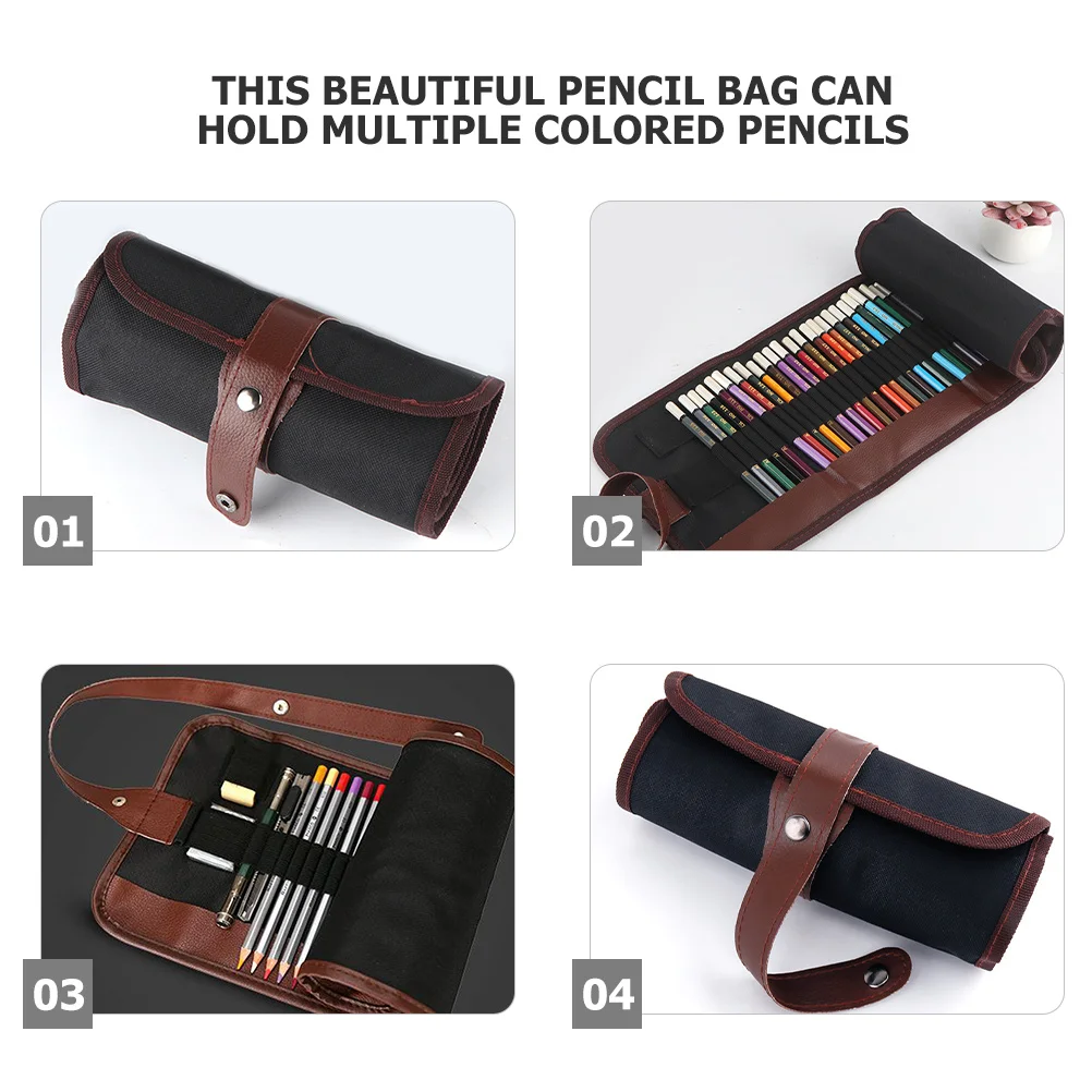 36セクション キャンバス ペンケース ロールアップオーガナイザー 色鉛筆 マーカー クレヨン 画材 描画ツールバッグ