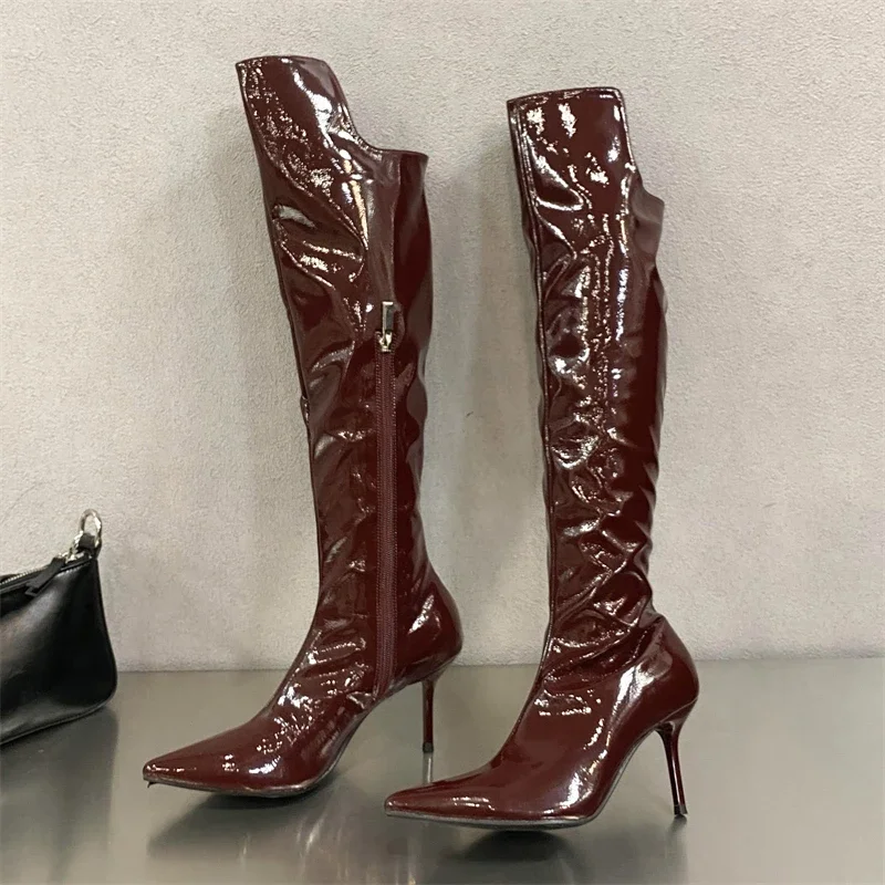 Eilyken Autumn Winter Pointed Toe Knee-High Boots Women Side Zipper Thin High Heels Shoes Sexy Pole Dance Long Booties