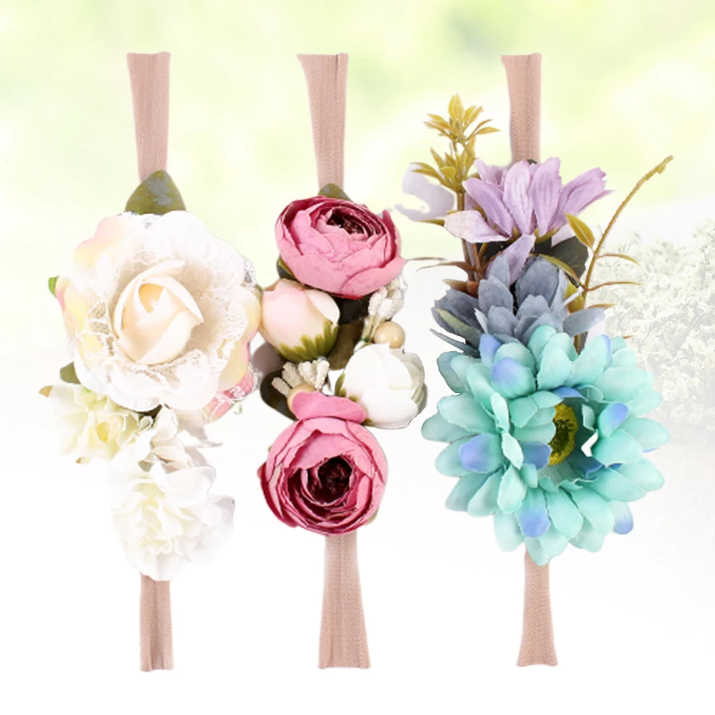 

3 pcs Baby Floral Headband Elastic Hair Band Newborn Photo Prop Party Accessory Kids Hair Accessories Toddler Headwear Christmas