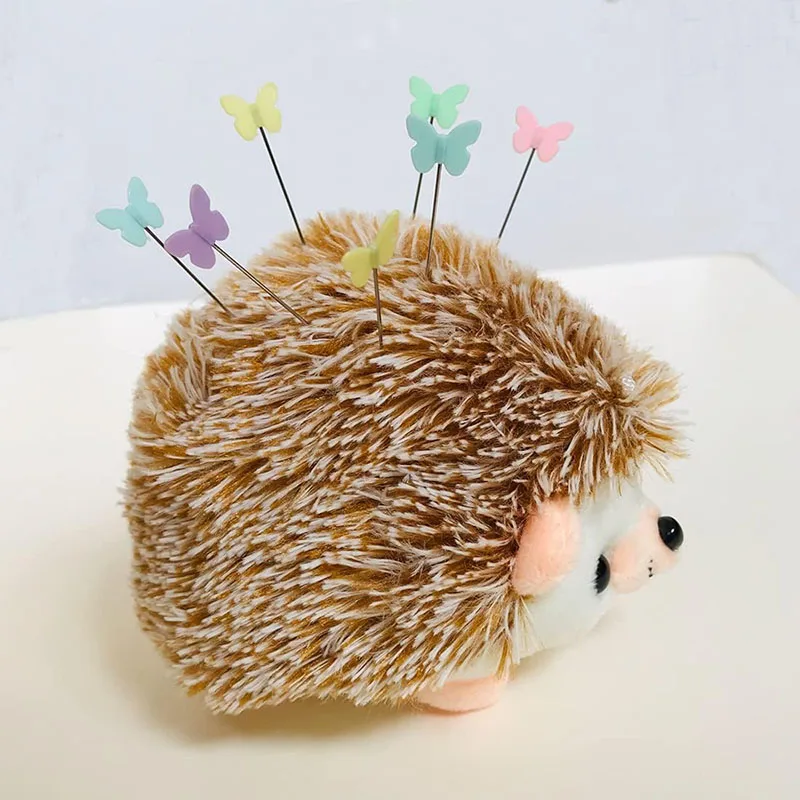 Hedgehog Pin Cushion with Pins Set Include 1 Pcs Cute Pin Cushion and 100 Pcs Butterfly Flat Head Straight Pins for Sewing DIY