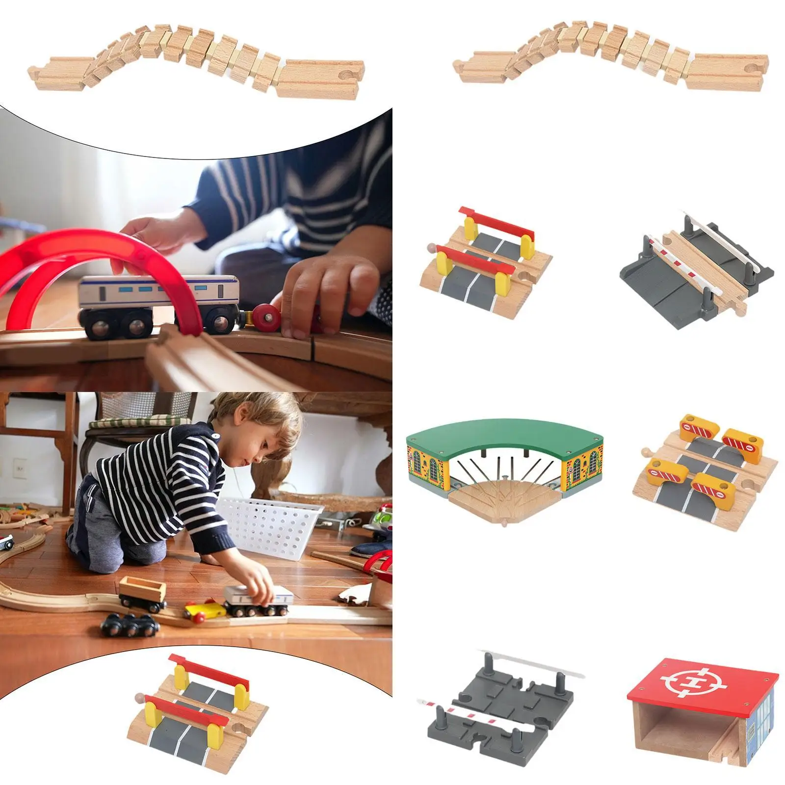 Wooden Toy Train Accessory Fine Motor Skill Building Road and Railway Parts for Toddlers Children 3+ Year Olds Kids Prizes