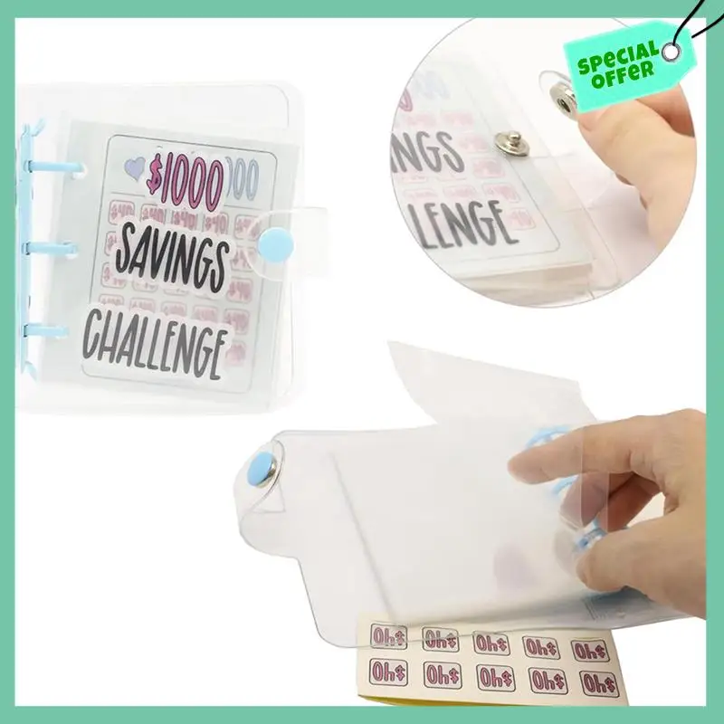 

A95Q-3X 1000 Savings Challenge Binder, Monthly Money Savings Challenges Book With Envelopes, Mini Budget Binder (Blue)