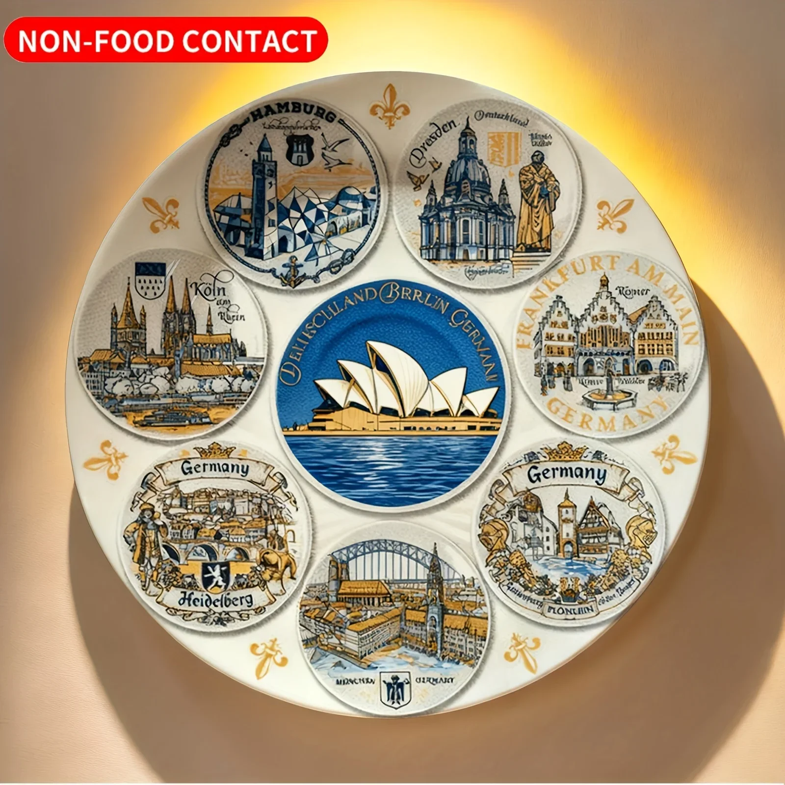 Single Decorative Plate - German Berlin Sydney Landmarks, Non-Food Contact Ceramic Wall Art, Suitable for Home, Living Room,