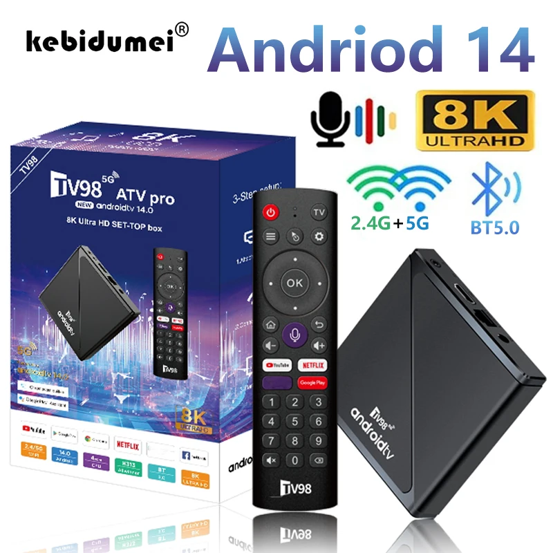 Android 14 TV Box Set Top Box 8K Allwinner H313 HD 4K Quad Core 5G Dual Wifi BT5.0 Supporto Controllo vocale intelligente Telecomando