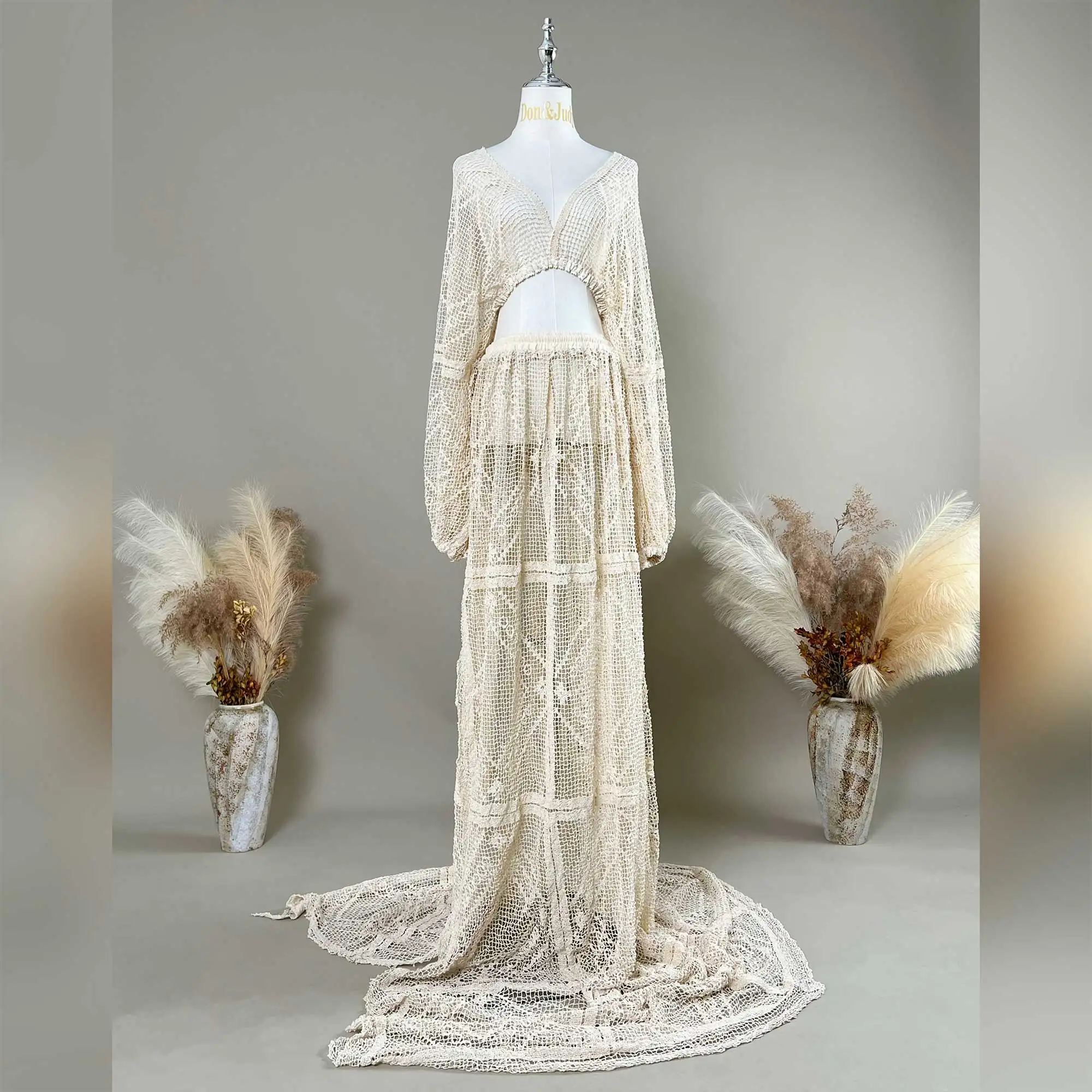 Bohemian Maternity Sexy Photography Outfit Pregnancy Long-Sleeve V-Neck Two-Piece Family Photo Props Women's Clothing New Style