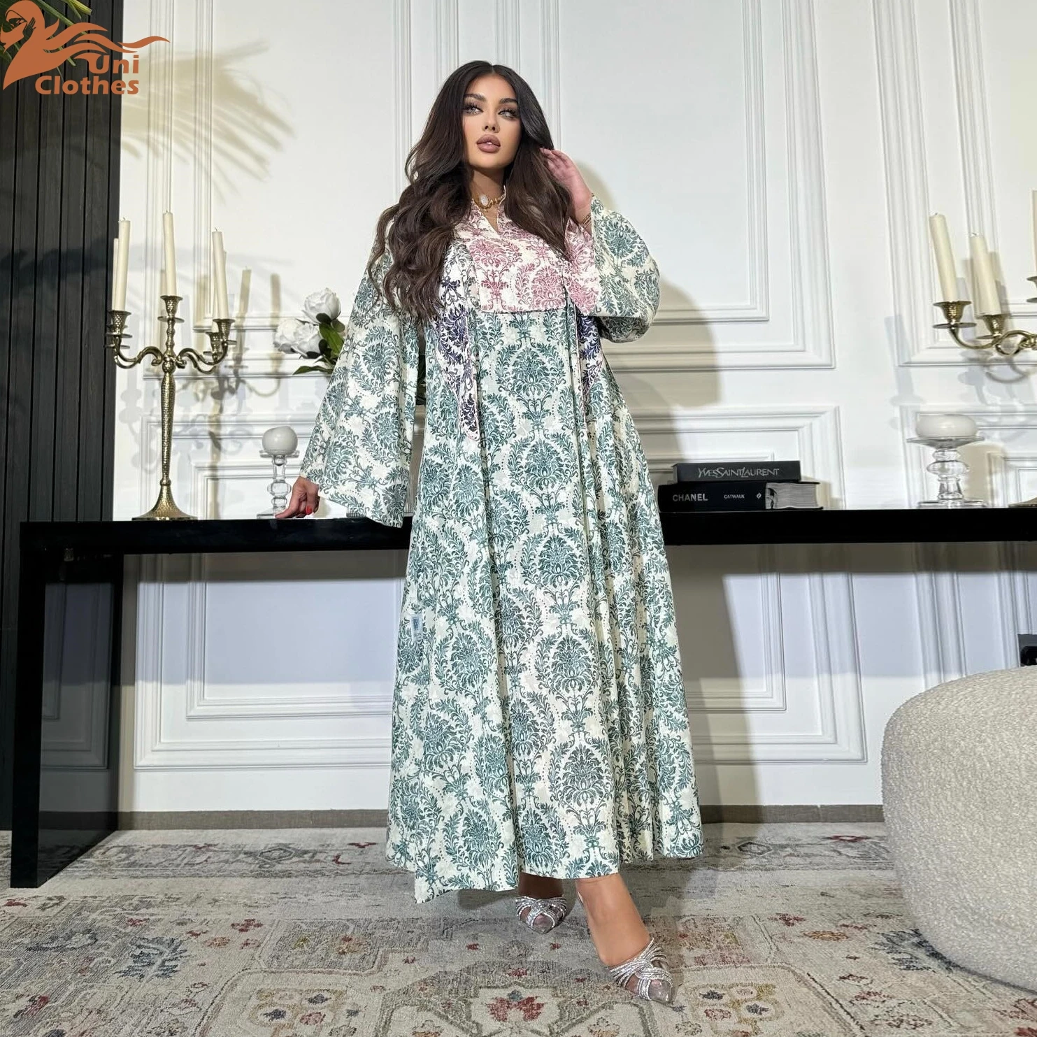 Ramadan Morocco Dubai Kaftan Eid Muslim Abaya for Women Print Dresses Jalabiya Islam Party Vestidos Arab Long Robe Abayas AB433