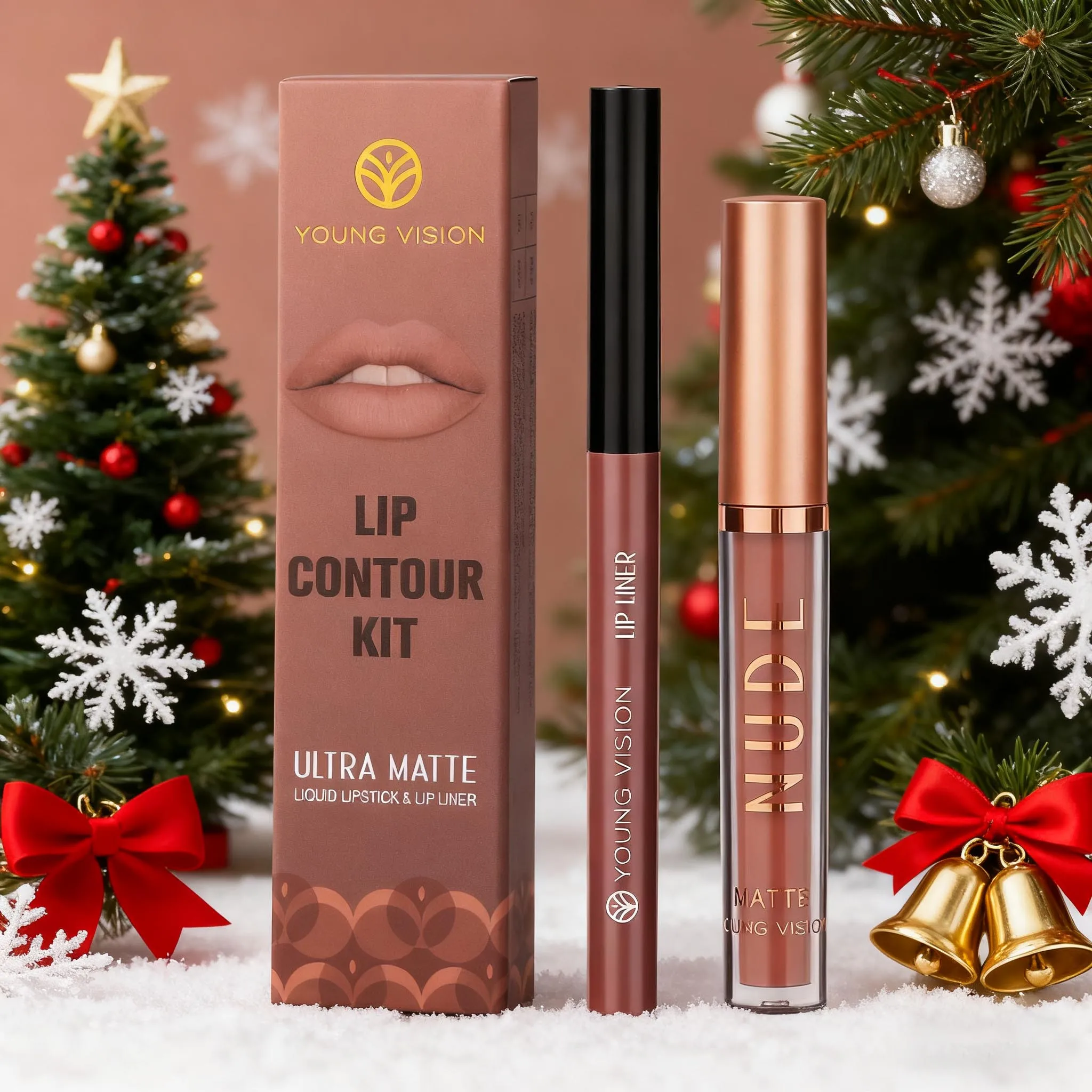 YOUNG VISION Set di matite per labbra colorate opache a lunga durata a 2 colori, impermeabile, antisudore, tazza antiaderente, lucidalabbra girevole