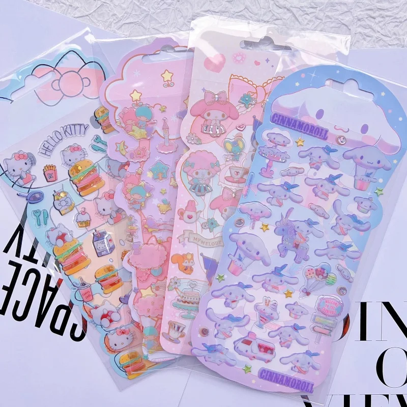 

In Stock Sanrio Hellokitty Little Twinstars Uv Crystal Relief Transparent Sticker Mobile Phone Case Decoration Jelly Sticker Toy