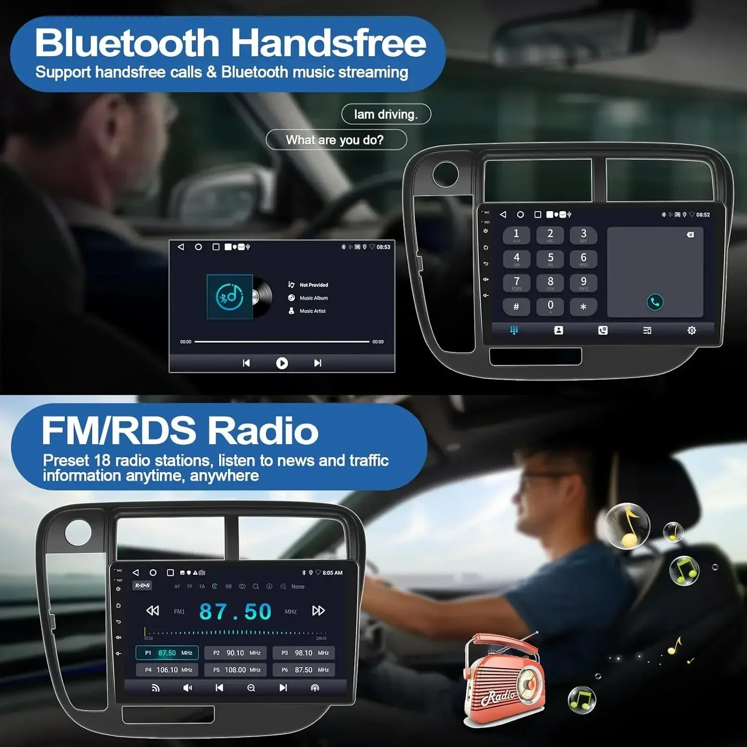 لـ 1996-2001 Honda Civic Android13 نظام ملاحة داخل السيارة 9in مدمج مع CarPlay + Android Auto/2 + 32GB/AHD كاميرا/ميكروفون #5