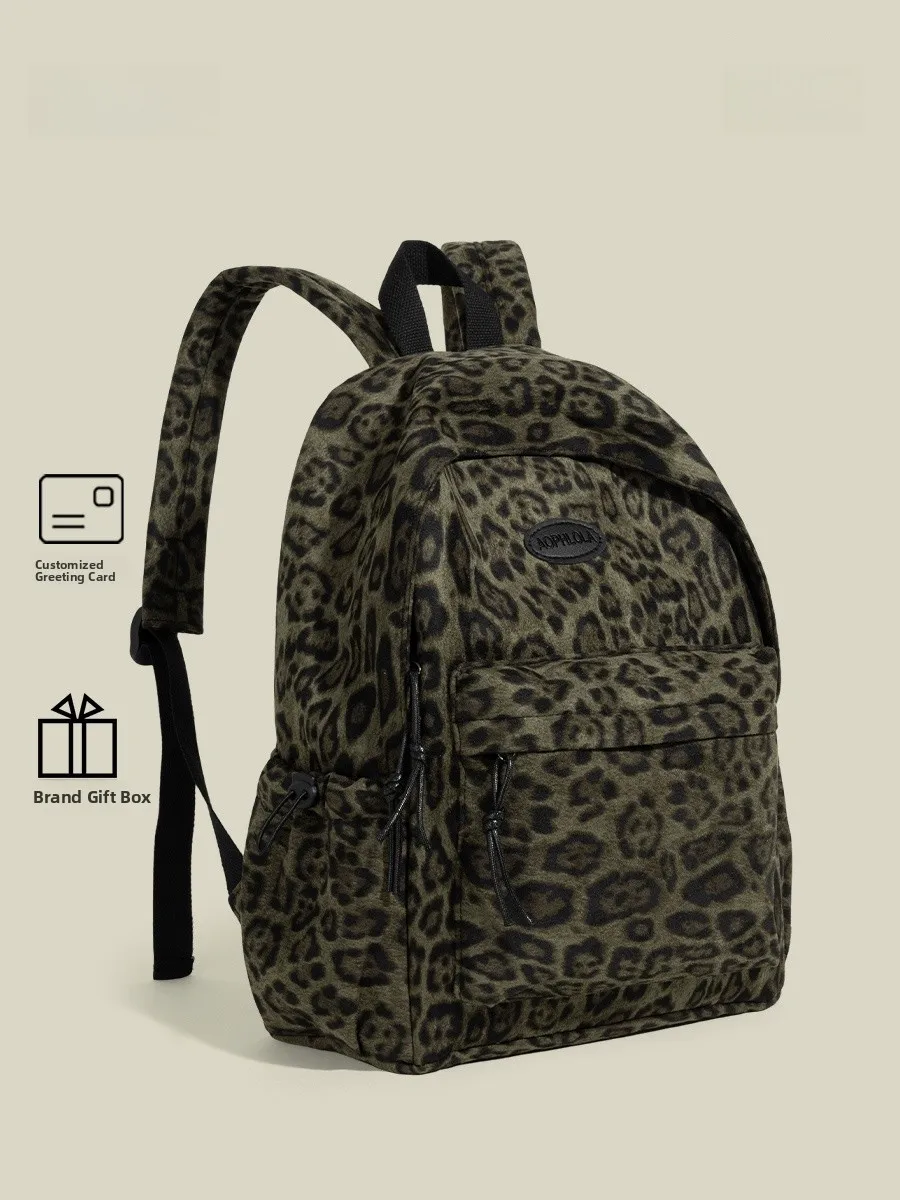 

Lightweight Plush Leopard Print Backpack Unisex Large Capacity Commuter School Bag Casual Style Double Shoulder Bag for Men A...