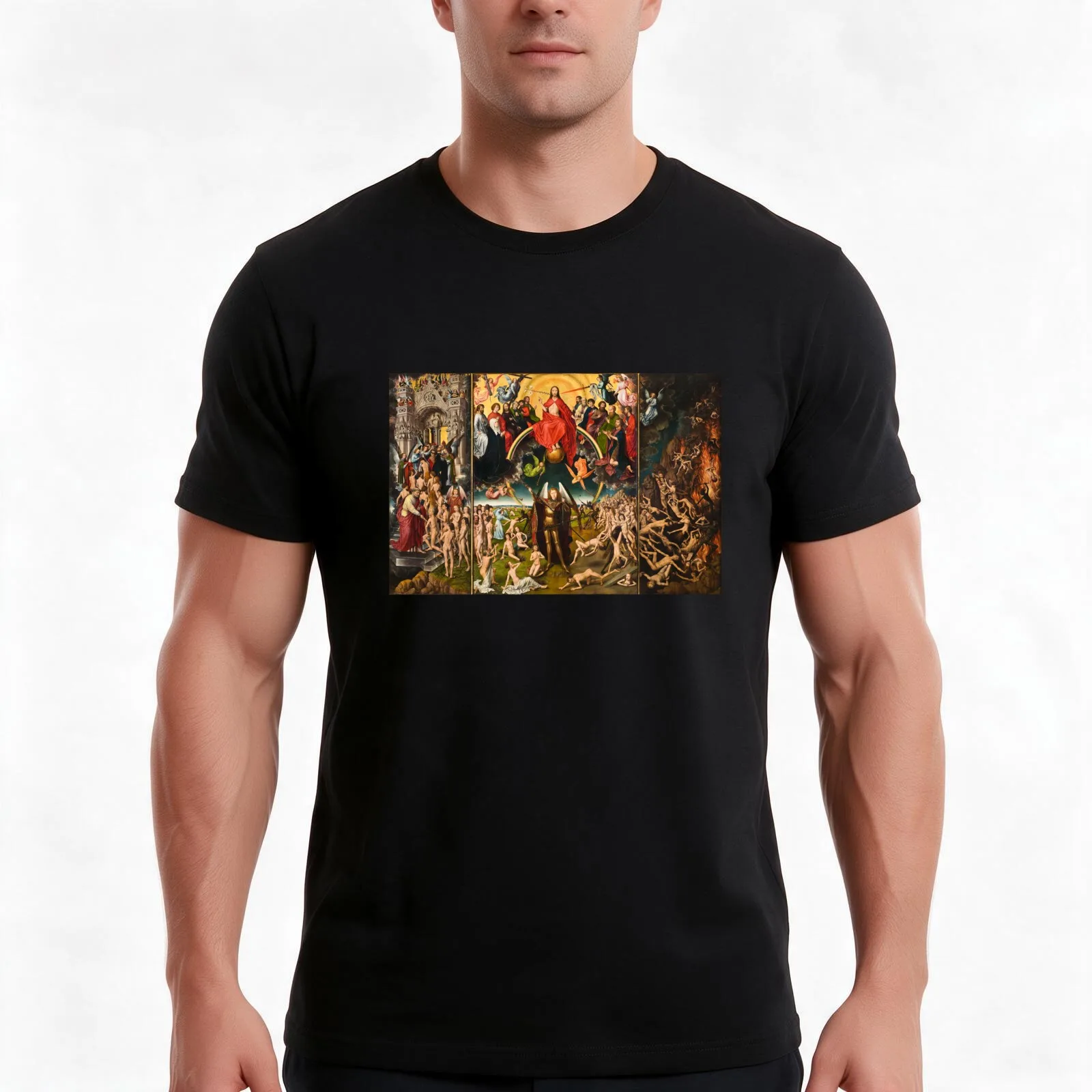 HD Last Judgement (3 panels) , by Hans Memling - Original colors- HIGH DEFINITION T-Shirt, Summer Casual Cotton Tee, 100% Cotton
