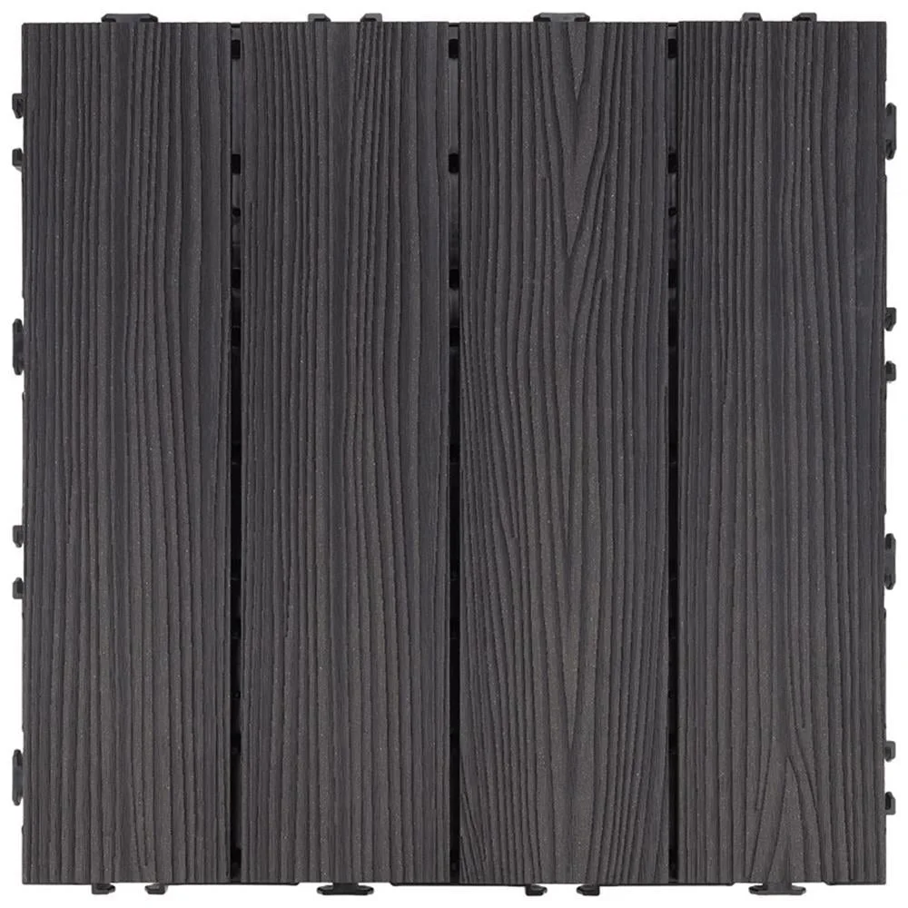 Piastrelle per ponte composite in legno ad incastro, impermeabili, protegte dai raggi UV, antiscivolo, ecologiche, facili da installare, confezione da 6, moderno, nero ebano