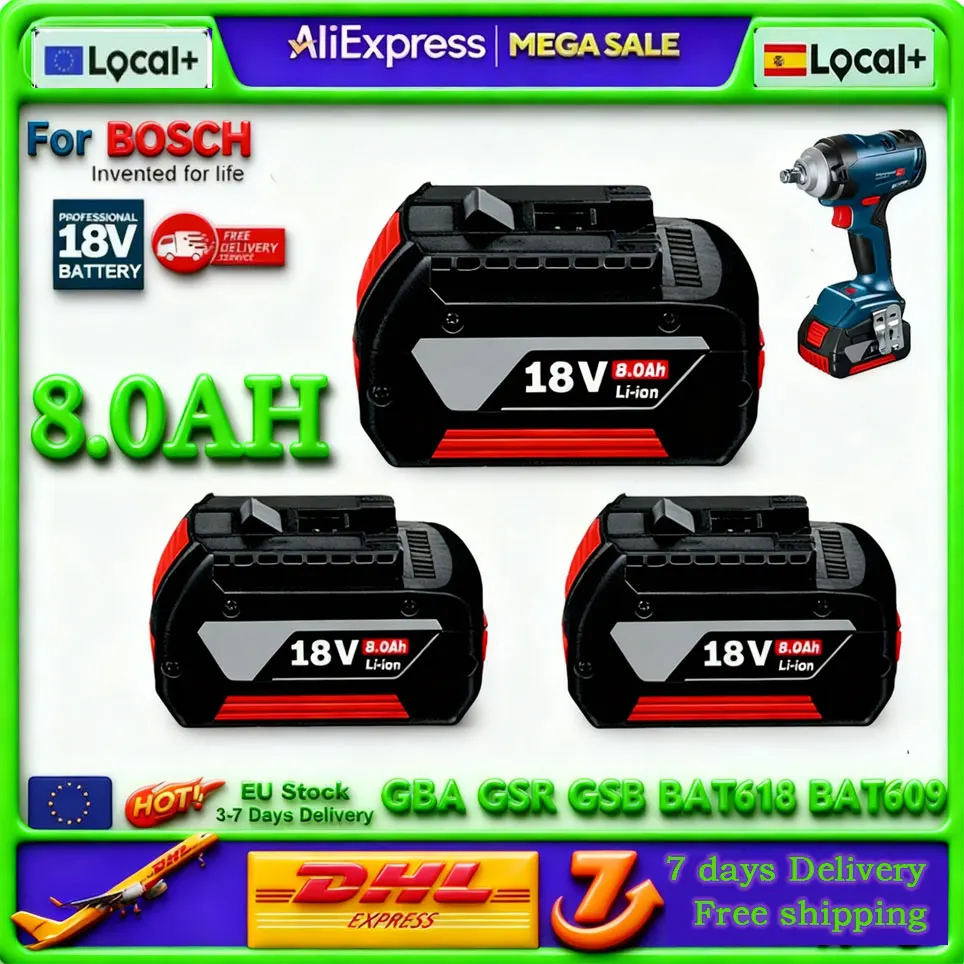 Original NEW For BOSCH 18V BATTERY GBA 18V 8.0Ah 18V Professional GBA GSR GSB BAT609G BAT622 BAT618G