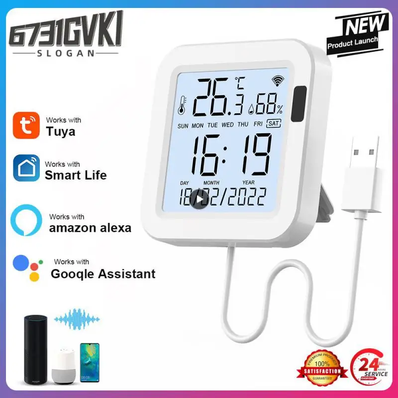 

WiFi Temperature & Humidity Sensor LCD Screen Infrared Sensing Backlight Smart Tuya APP Remote Control Alexa Voice