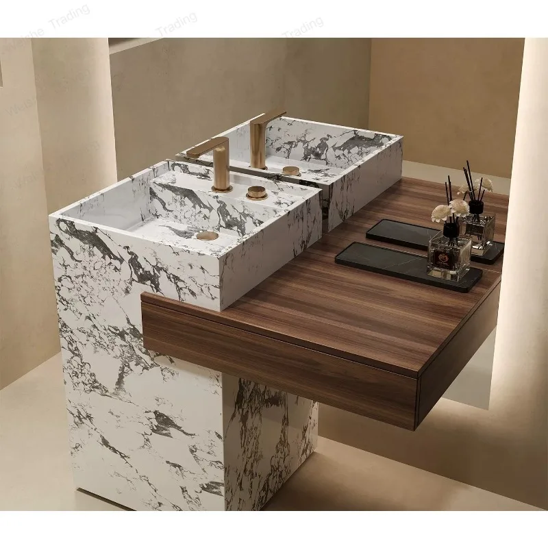 Customized art  , wash basin, integrated rock slab basin, bathroom cabinet, column  , washbasin, customized double hole.