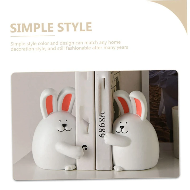 2 Pair Hug Rabbit Bookend Rabbit Book Stand Crafted Book Ends Bookends Holders Animal White Resin Hug Rabbit Bookend