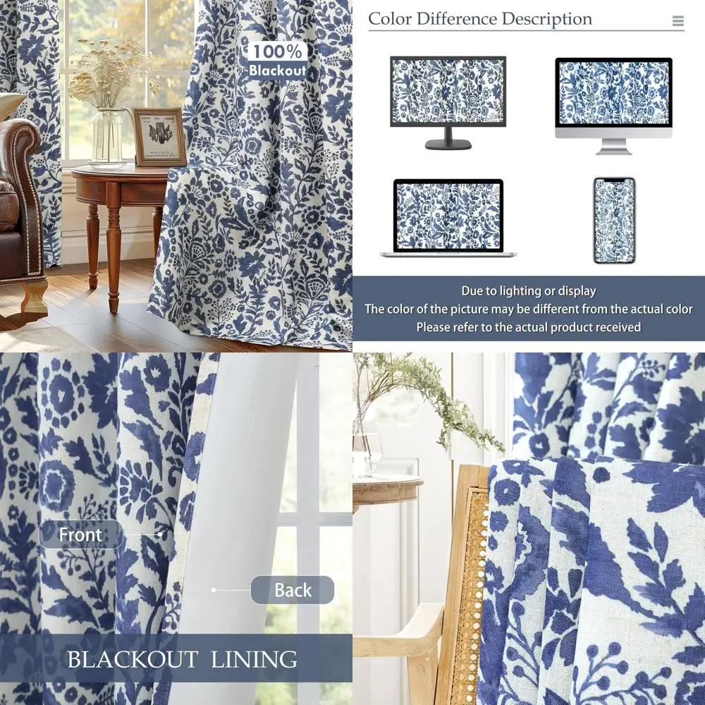 

Льняные шторы с акварельным цветочным принтом, двухслойные, термоизоляционные, звукоизоляционные, на люверсах, 2 панели, 52x84