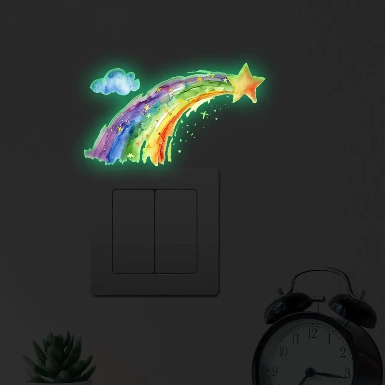 Cartoon Meteor Rainbow Luminous Wall Sticker For Kids Room Bedroom Decoration Switch Decals Nursery Decor Glow In The Dark Mural