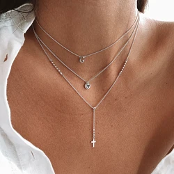 CANNER S925 Sterling Silver Y-shaped Cross Pendant Necklace Female Fashion Simple Chain for Women Fine Jewelry Gifts Collares