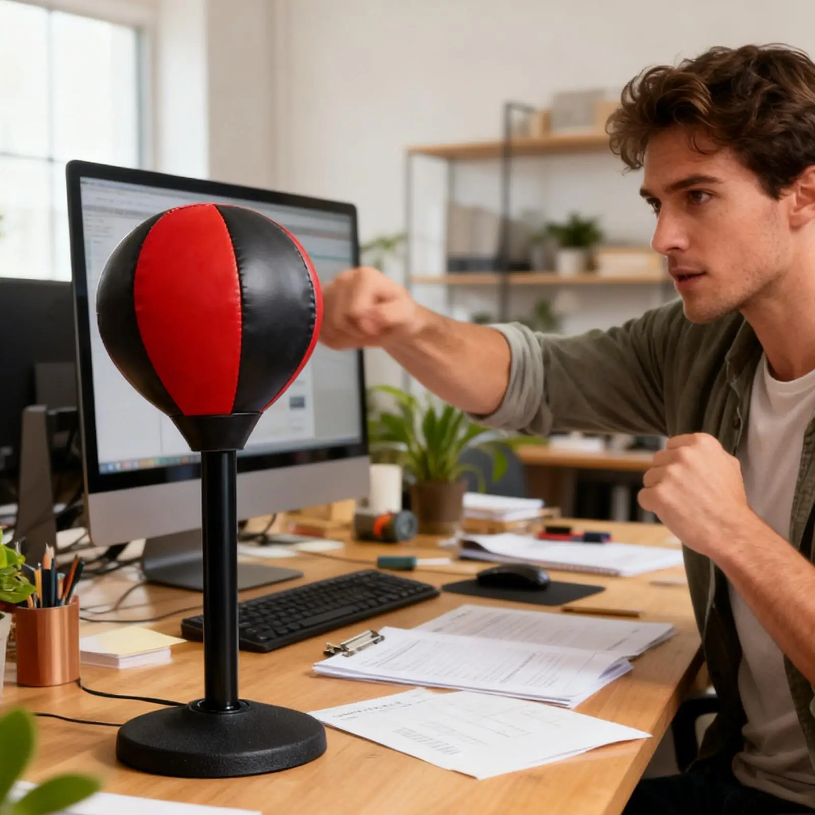 Adult Stress Relief Desk Punching Bag Suction Cup Boxing Ball Fitness Toy  for Office & Home, Men Women to Release Tension