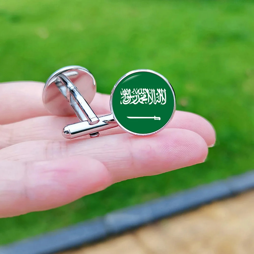 New Flag Glass Cufflinks for Men Decoration National Emblem Spain Turkey Venezuela Canada France Spain Brazil USA Cuff Buttons