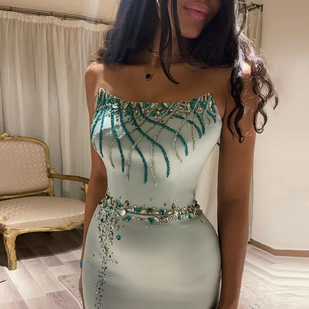 LZPOVE Dubai abito da festa in cristallo di raso perline perline strass sirena abito da ballo guaina divisa abiti da sera da donna formali