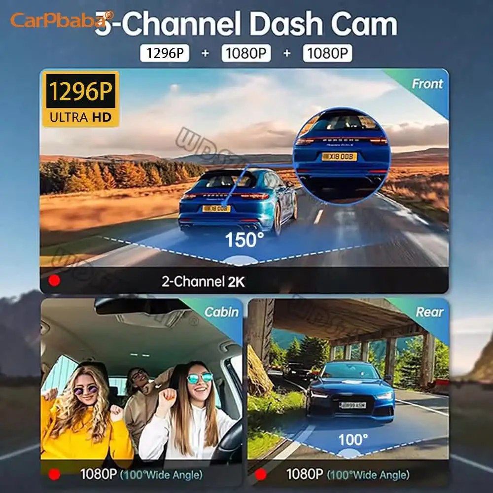 1296P DVR 2/3-Channel Front Inside Rear View Camera GPS WIFI Black Box Dash Cam For Cars Video Recorder Vehicle Car Accessories