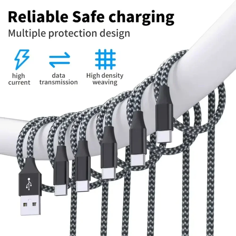 USB A to Type C Fast Charging Cable Nylon Braided for Samsung Galaxy S10 S20 A Xiaomi Redmi iPhone 15 16 1m 2m 3m Long Data Cord - view 6