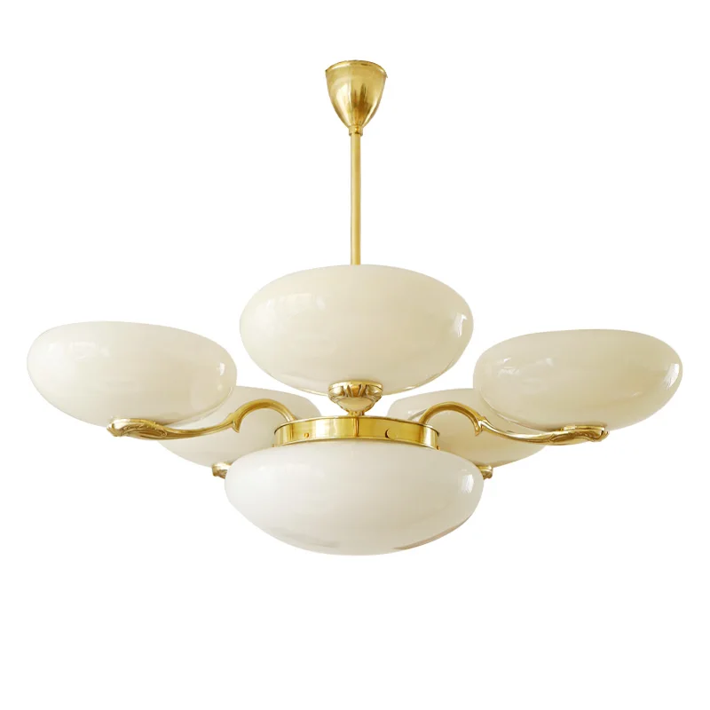 

French living room chandelier medieval opal brass glass dining room bedroom light