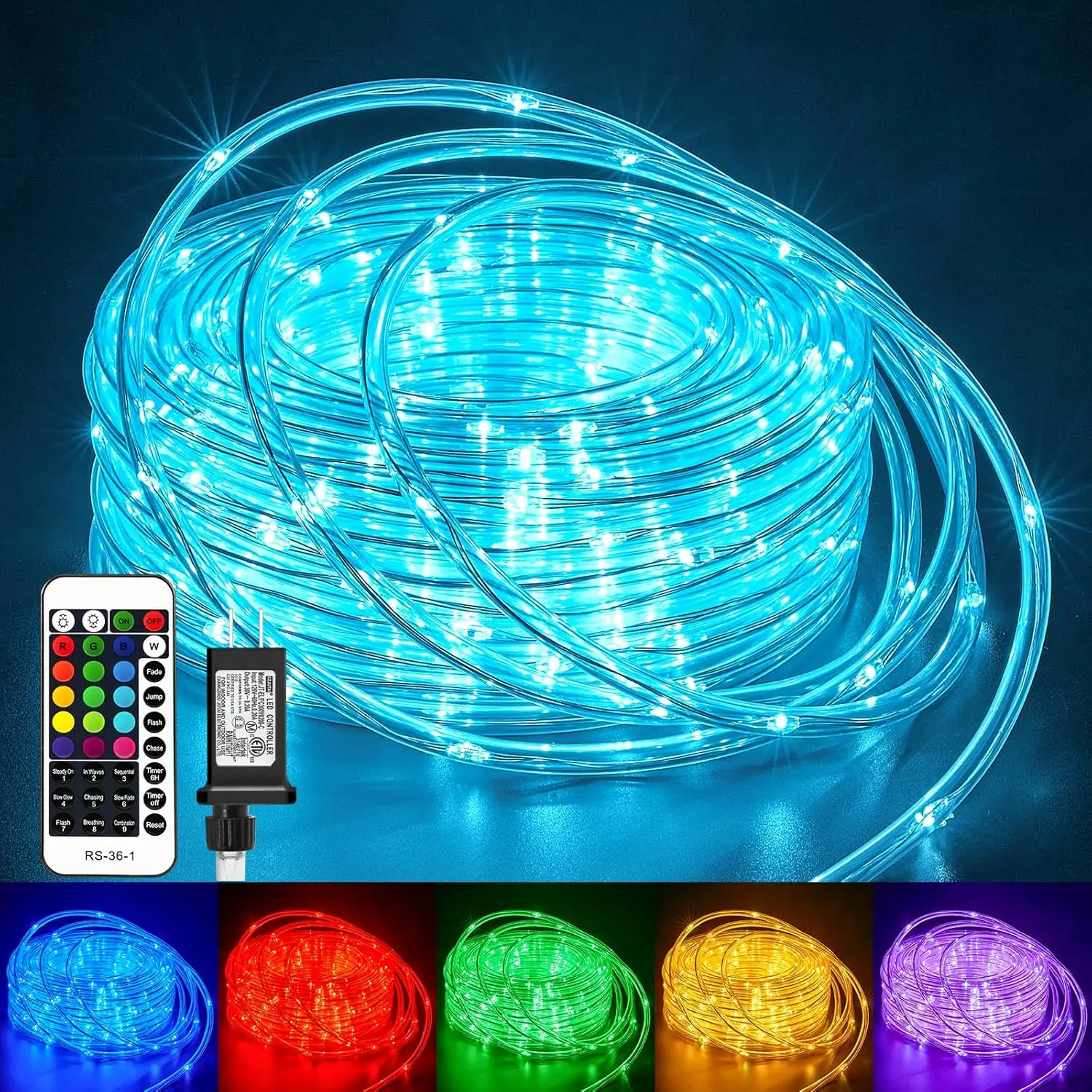 

33-футовая гирлянда-шнур на 100 светодиодов с изменением цвета, с пультом ДУ, водонепроницаемая, для наружного и внутреннего рождественского декора, для спальни, 16 цветов