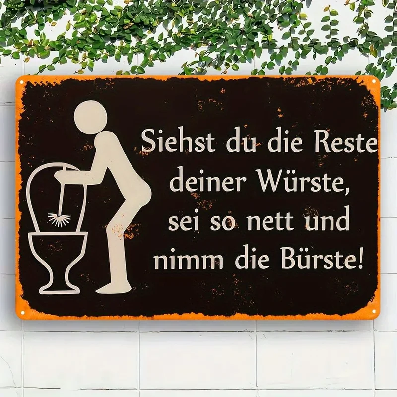 Funny Vintage German Toilet Sign Metal Wall Art Featuring a Humorous Quote & Illustration,Rustic Iron Plaque for Home, Bar, Cafe