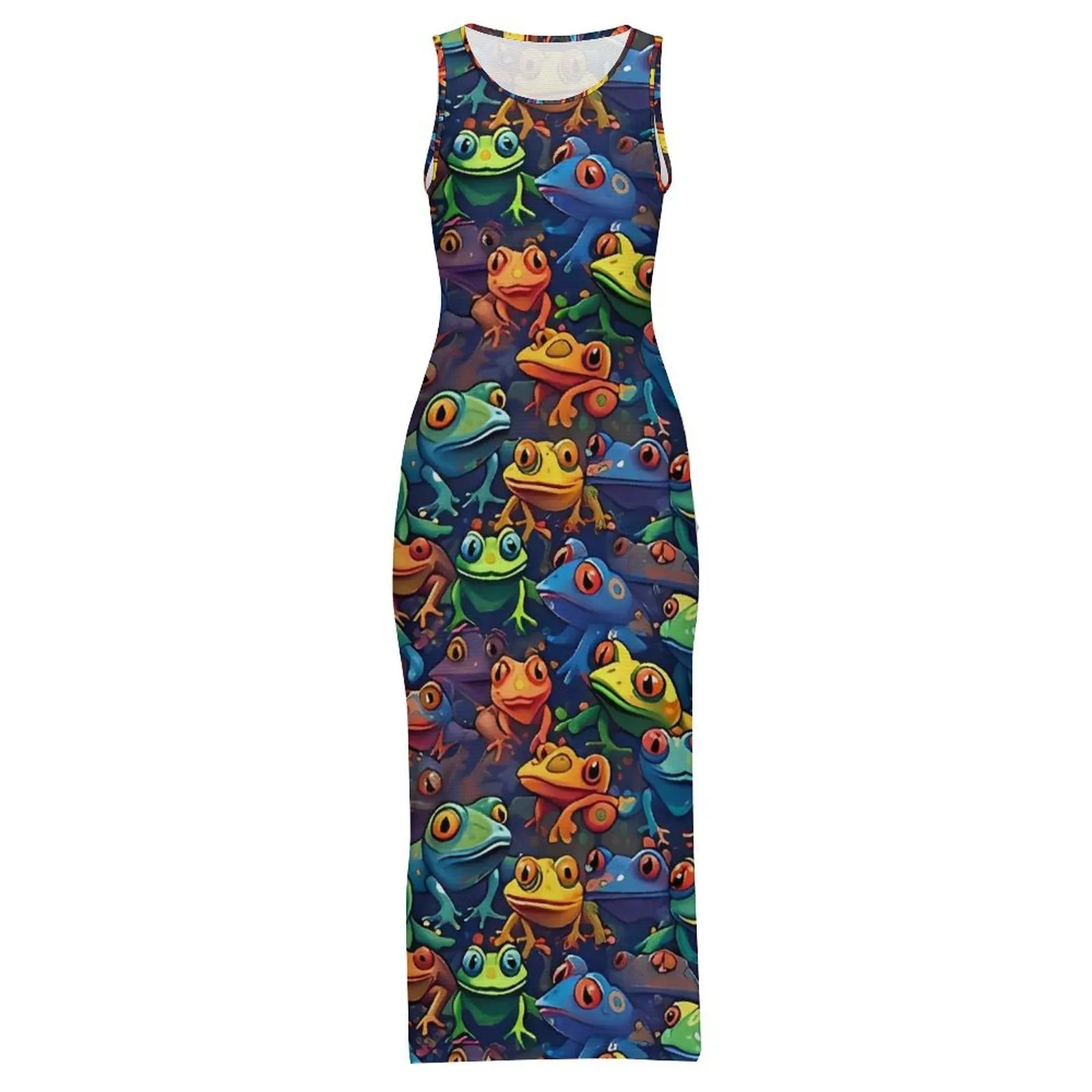Woman Colorful Frogs Dress Animal Aesthetic Bodycon Dress Summer Sleeveless Slim Sexy Maxi Dresses Graphic Oversized Clothes