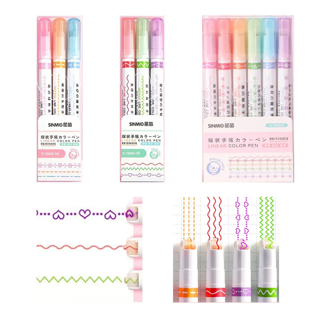 

3/6 шт./компл. контурные ручки в форме цветка, маркер, ручка с кривым роликовым наконечником для школы, офиса, канцелярские принадлежности, подарки