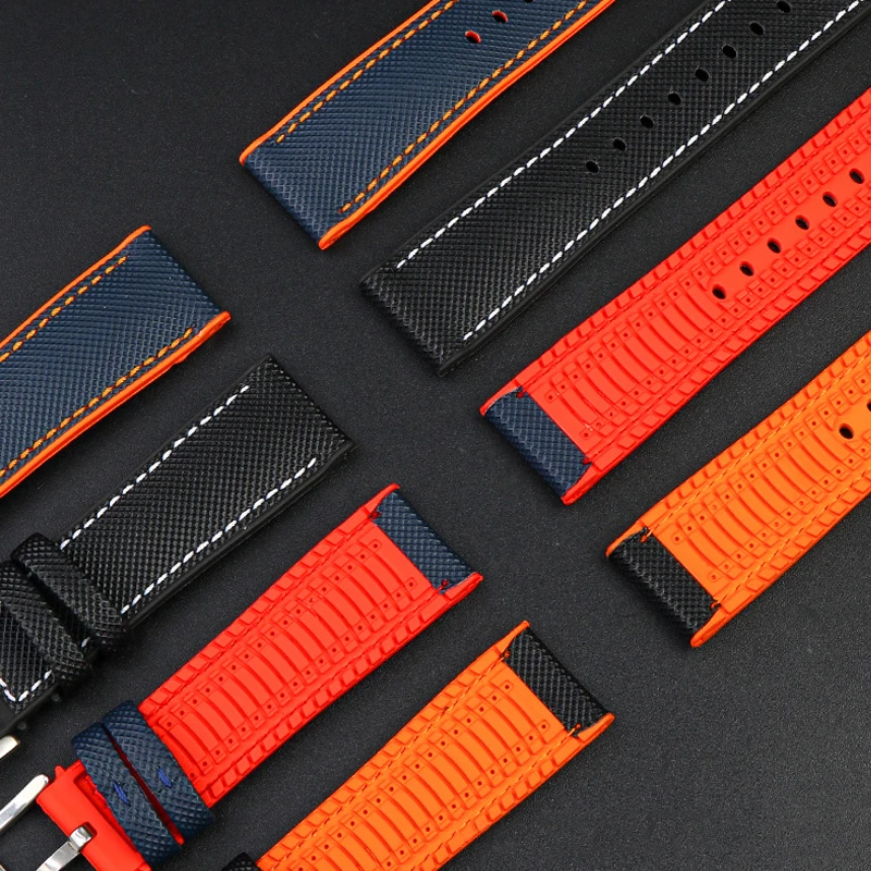 SEAKOSS Nylon Silicone Bottom Watch Band Strap for Seiko Radar Series Rubber Waterproof Outdoor Sports Watchband 20mm 21mm 22mm