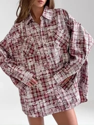 Bornladies 2024 Autumnr New Retro Plaid Shirt Women's Loose Oversized Versatile Long Sleeves Fashion Shirt  Unique Casual Top