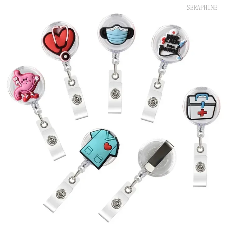 10Pcs Cute Cartoon Silicone Retractable Hospital Nurse Holder Badge Reel Creative ID Card Holder Keychains