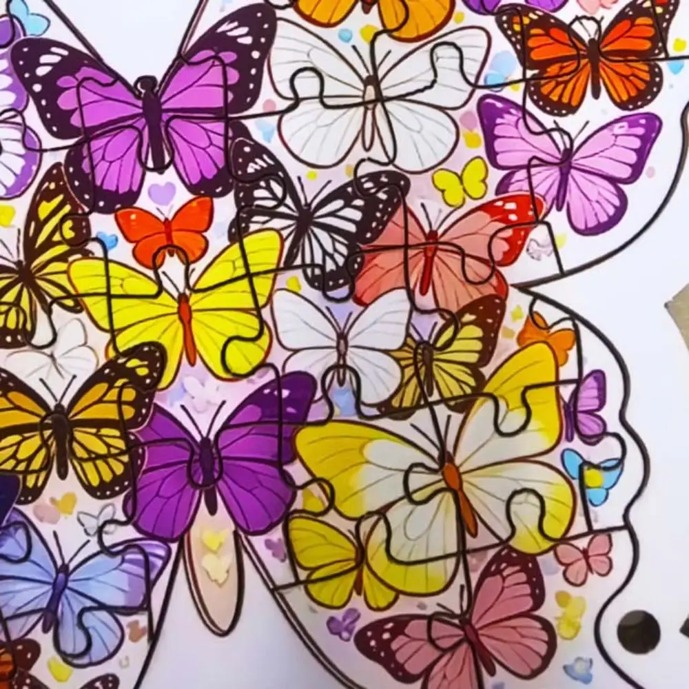 Brain Burning Cat Wooden Puzzle Bouquet Animal Puzzle Butterfly Jigsaw Home Decor Colored Unique Irregular Puzzle Children's