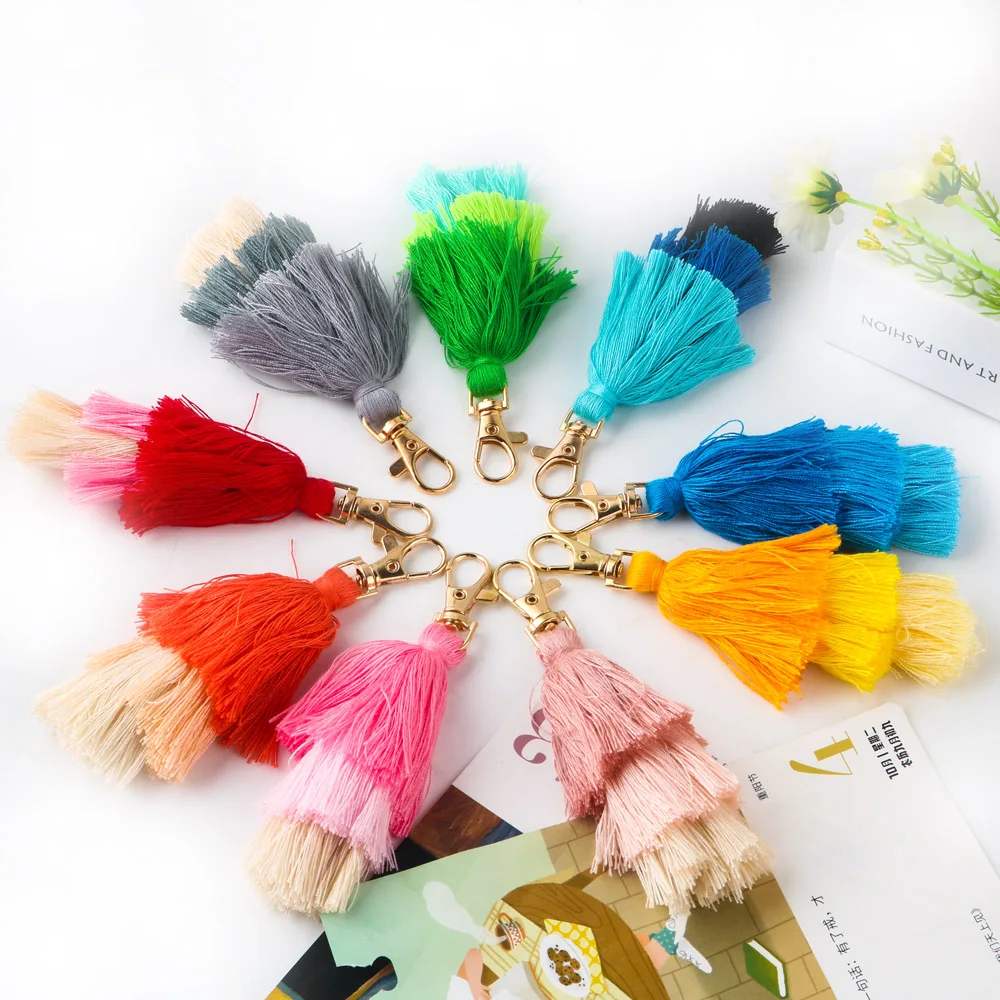 

10/20/30/50Pcs New Creative Bohemian Ethnic Style Three-layer Tassel Keychain Pendant Fashion Bag Wholesale Accessories